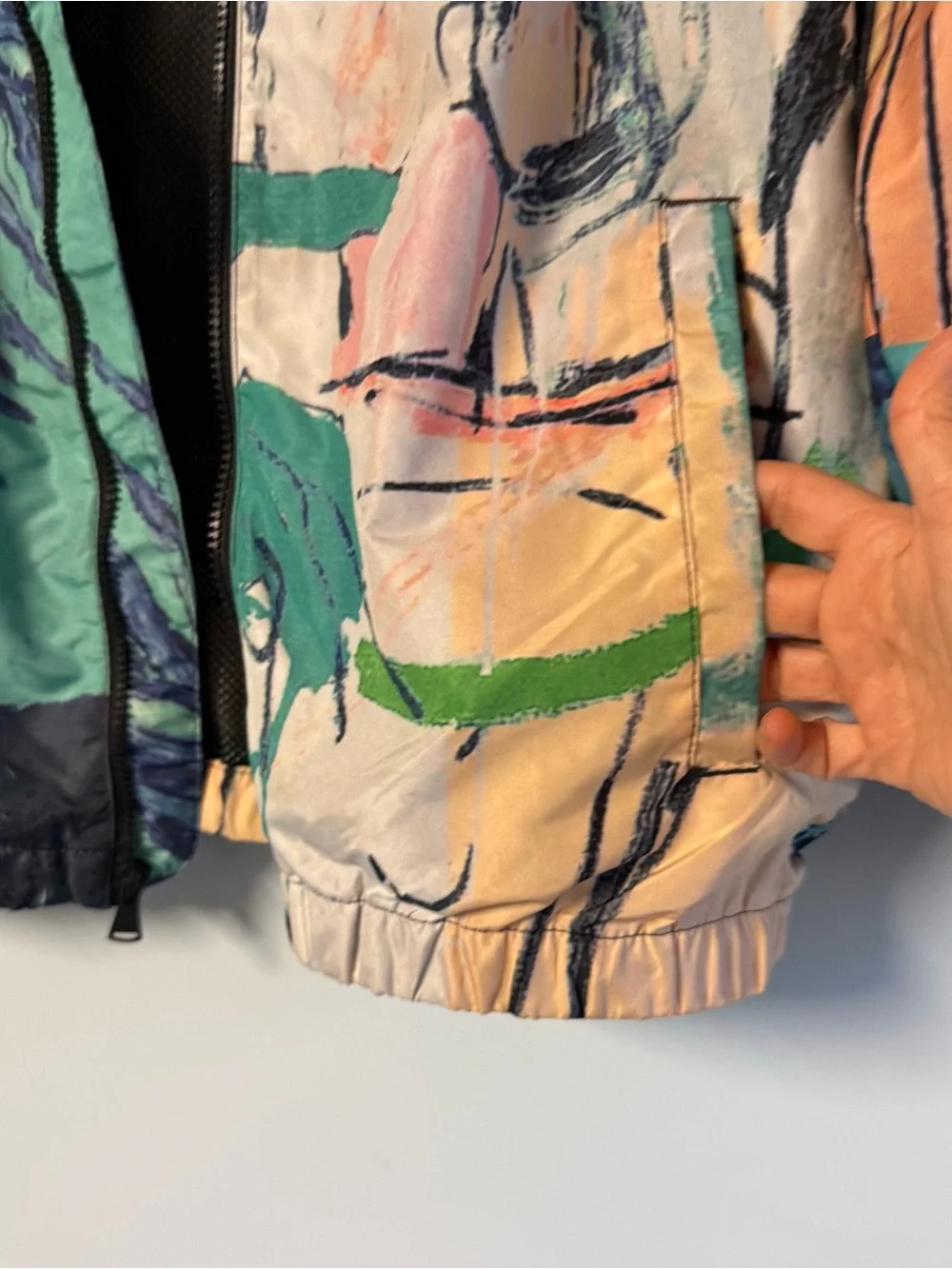 Members Only Multicolor Basquiat-Inspired Graphic Windbreaker